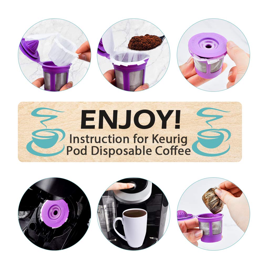 CAPMESSO Disposable Coffee Filters with Lid Kerig Paper Filter for Reusable Single Serve Pods Compatible with Keurg 2.0 & 1.0 Coffee Maker (White, 200)