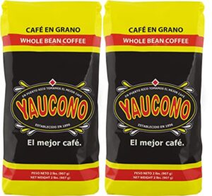 yaucono whole bean coffee, arabica medium roast, bagged, 2 pound (pack of 2)