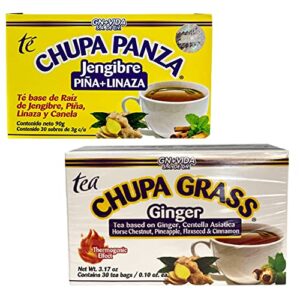 2 pack improved formula tea chupa grass & panza - tea based ginger, gotu kola & cinammon, pineapple jengibre (30 tea bags/0.10 oz each)