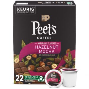 peet's coffee flavored k-cup pods, hazelnut mocha (22 count) single serve pods compatible with keurig brewers