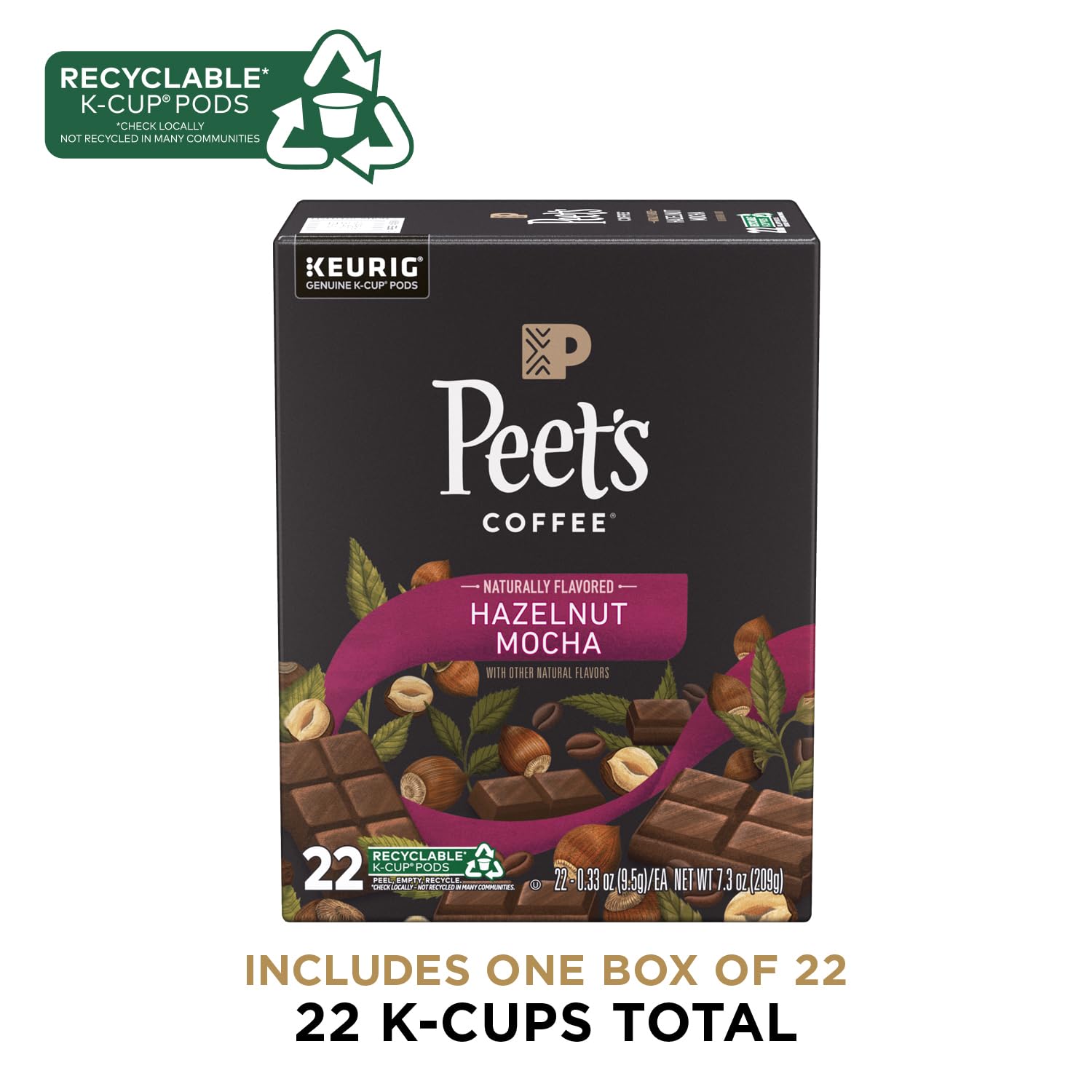 Peet's Coffee Flavored K-Cup Pods, Hazelnut Mocha (22 Count) Single Serve Pods Compatible with Keurig Brewers