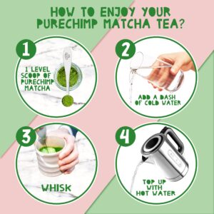 PureChimp Modern Matcha Set – Starter Kit with Electric Matcha Whisk, 50 Grams of Japanese Matcha, and Stainless Steel Measuring Spoon