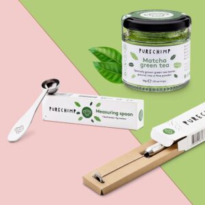 PureChimp Modern Matcha Set – Starter Kit with Electric Matcha Whisk, 50 Grams of Japanese Matcha, and Stainless Steel Measuring Spoon