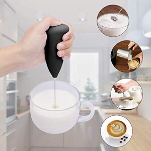 SONWELL Coffee Milk Frother Handheld BLACK, Drink Coffee Mixer with Stainless Steel Stand, Battery Operated Electric Foam Maker, Milk Foamer for Lattes,Frappe, Matcha, Hot Chocolate BLACK