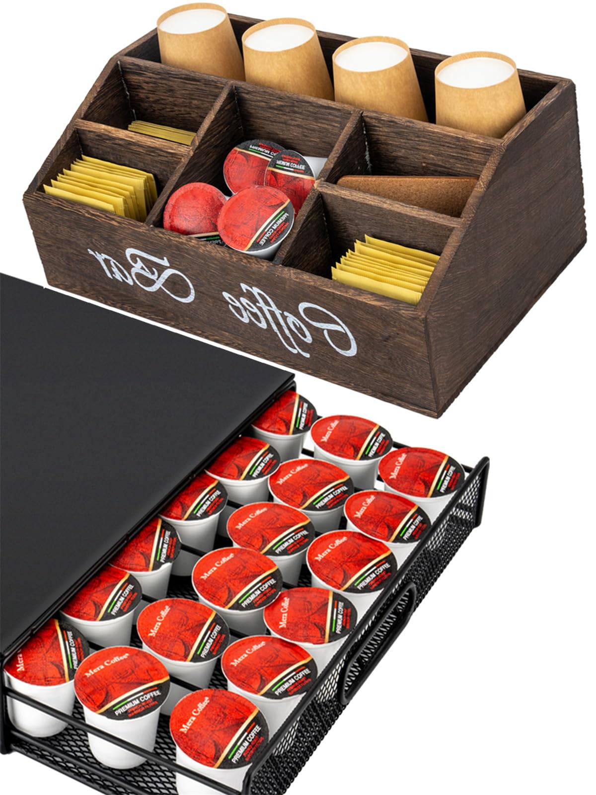 CODOGOY Coffee Bar Accessory Coffee Station Organizer, 2 in 1 Coffee Pod Drawer & Tea Bag Holder