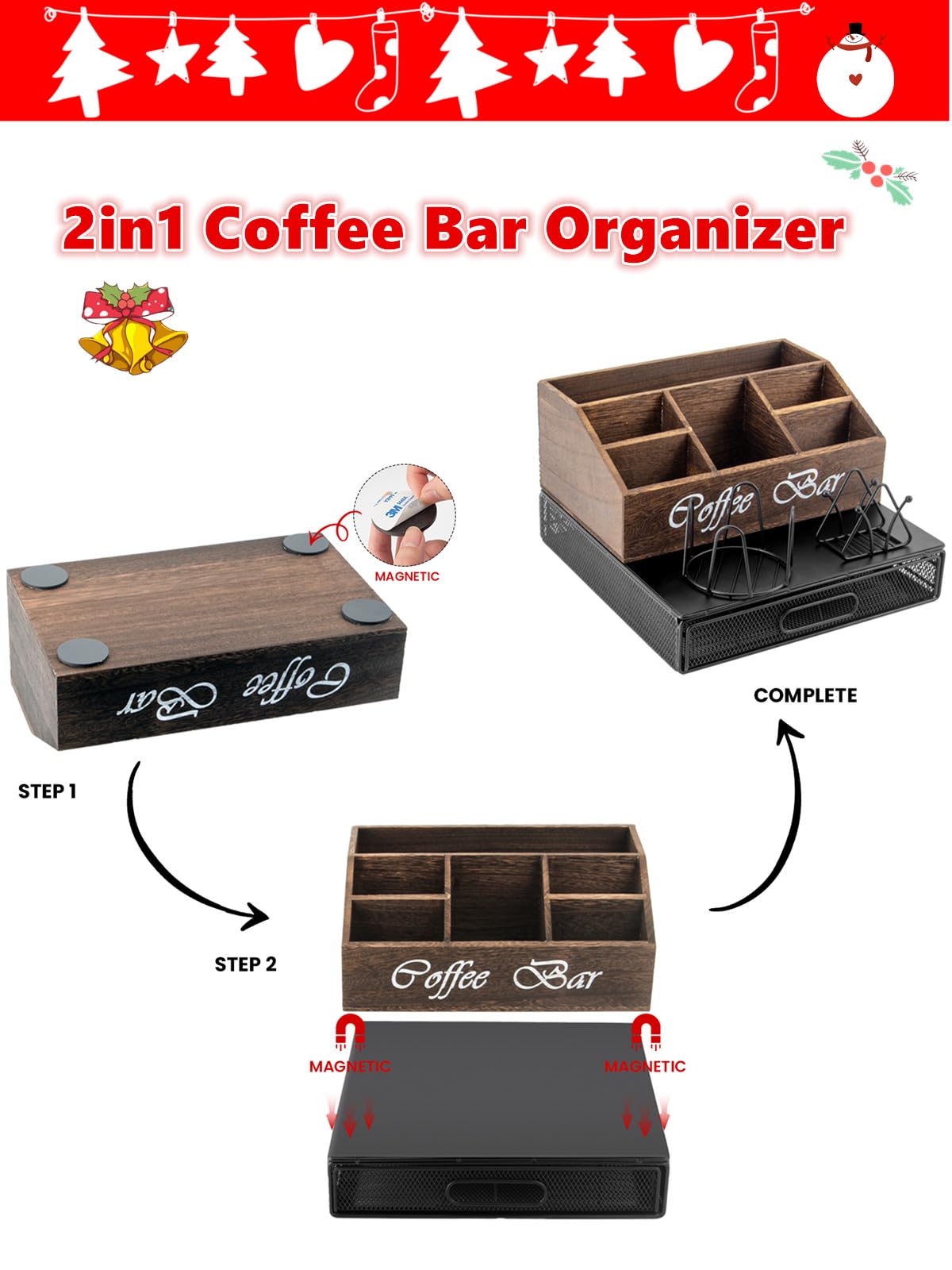 CODOGOY Coffee Bar Accessory Coffee Station Organizer, 2 in 1 Coffee Pod Drawer & Tea Bag Holder