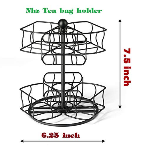 NHZ Tea Bag Storage and Organizer, Tea Bag Holder Black Powder Coated Stainless Steel for Tea and Coffee Box. Organize 60 Tea Bags- Tea Holder for Tea Bags 6 Compartments with 10 Bags in Each.