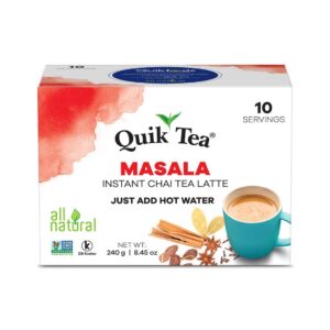 quiktea masala chai tea latte - 10 count single box - all natural preservative free authentic chai