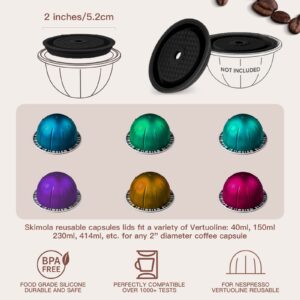 Reusable Coffee Capsule Lids for Original Nespress Vertuoline Pods, Food Grade Silicone Caps for Refillable Nespresso Vertuo Pods with Scoop and Brush, 4 PCS (Black)