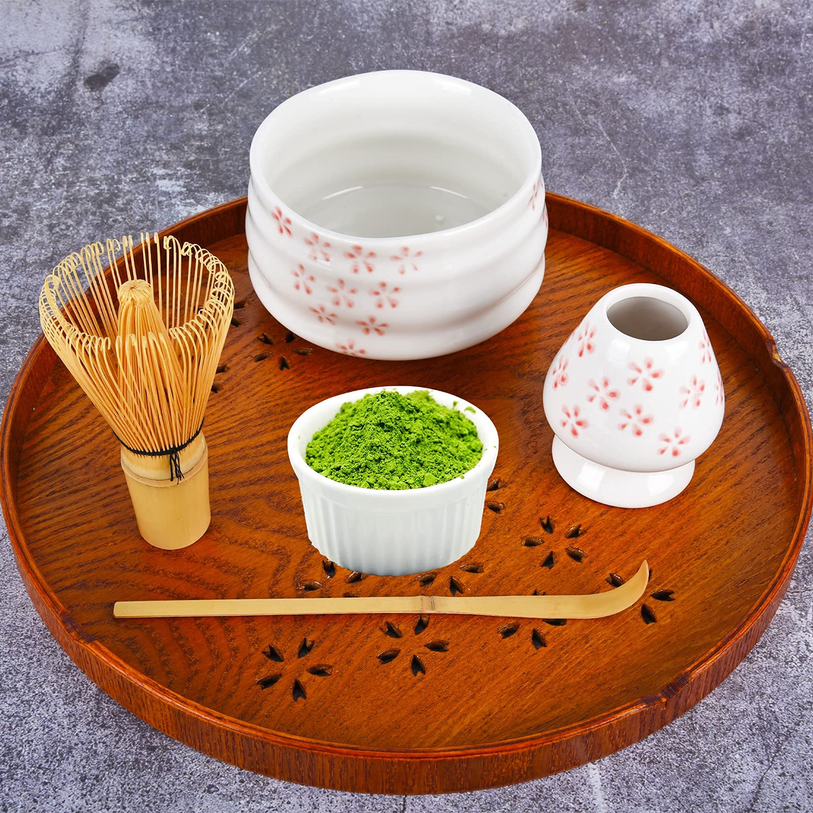 Amberr Matcha Whisk Set 3 pcs-Handmade Bamboo Whisk and Holder, Tea Scoop (Matcha Stirrer 100 Prong)- Traditional Japanese Matcha Kit, Ceramic Whisk Holder for Japanese Tea Ceremony