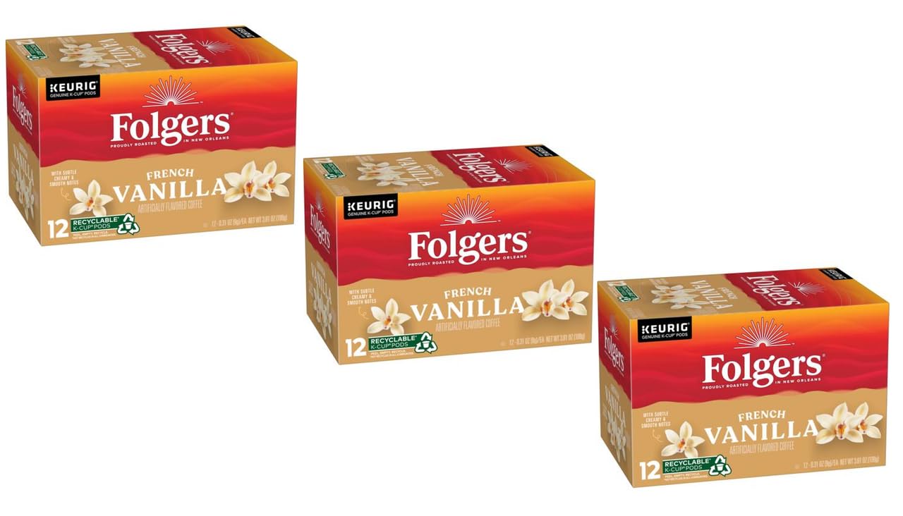 Folgers, Gourmet Selections, K-Cup Single Serve Coffee, 12 Count, 3.38oz Box(Pack of 3) (Vanilla Biscotti)