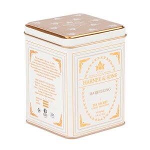 harney & sons darjeeling black tea, 20 sachets of black tea | classic collection, 20 sachet tin