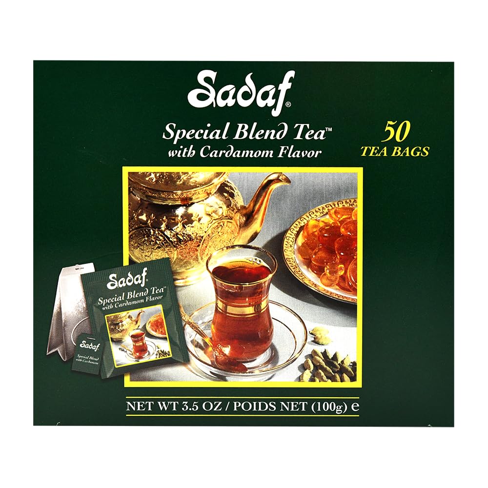 Sadaf Cardamom Tea Bags - Special Blend Cardamom Ceylon Black Tea - Quicktea Product harvested in Sri Lanka - 50 individually foiled teabags (Pack of 1)