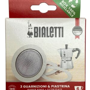 Bialetti 3 Replacement Seals and 1 Filter for 6 Cup Moka Express Blister Pack