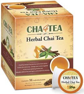 cha4tea 36-count herbal chai tea pods for keurig k-cup brewers