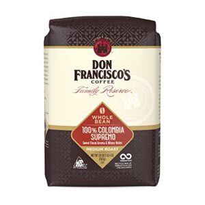 don francisco's 100% colombia supremo medium roast whole bean coffee (20 oz bag)