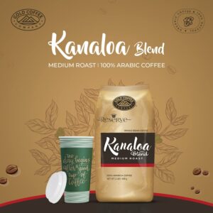 Gold Coffee Arabica Kanaloa Blend: Medium Roast Whole Bean Coffee 2lbs (Pack of 2) - Coffee Beans w/ Smooth, Refreshing, and Deliciously Complex with Milk Chocolate, Floral Honey & Sweet Lemon Notes