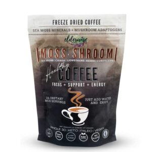 elderwise organics coffee with mushrooms & sea moss - lion's mane, chaga, reishi & cordyceps - 24 servings - healthy coffee - freeze dried instant - chemical free - fair trade