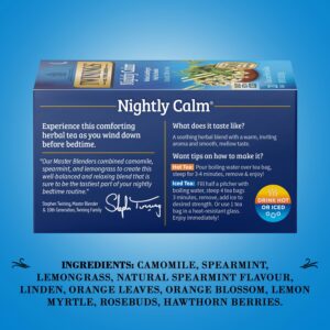 Twinings Nightly Calm Tea - Individually Wrapped Caffeine Free and Herbal Tea Bags, Sleep Tea with Calming Camomile, Spearmint and Lemongrass, Bedtime Tea, 20 Count (Pack of 2)