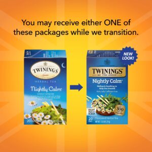 Twinings Nightly Calm Tea - Individually Wrapped Caffeine Free and Herbal Tea Bags, Sleep Tea with Calming Camomile, Spearmint and Lemongrass, Bedtime Tea, 20 Count (Pack of 2)