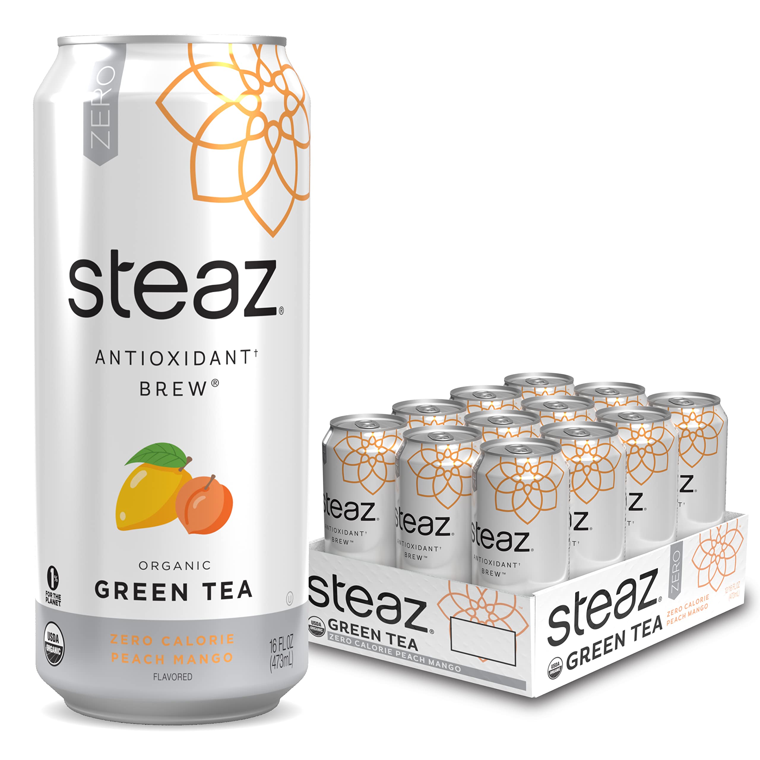 Steaz Zero Calorie Tea - Peach Mango - 16 OZ - 12 ct