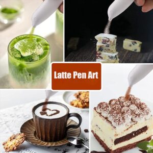 TuTuYa Latte Art Pen, White Spice Pen Electric Coffee Pen for Latte & Food DIY, Works with Cinnamon, Salt, White sugar, Fine Coffee Grinds, Powered by Battery