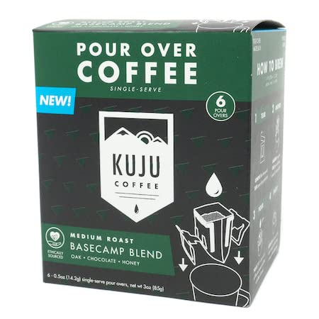 Kuju Coffee Premium Pour Over Camping Coffee Singles - 6 Pack Basecamp Blend, Medium Roast - Superior Instant Pocket Coffee for Backpacking, Travel, and Camp