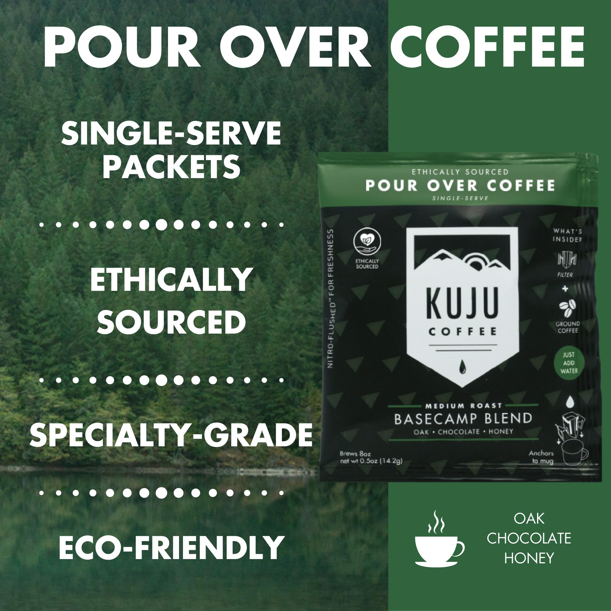 Kuju Coffee Premium Pour Over Camping Coffee Singles - 6 Pack Basecamp Blend, Medium Roast - Superior Instant Pocket Coffee for Backpacking, Travel, and Camp