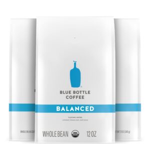 blue bottle whole bean organic coffee, balanced, medium roast, 12 ounce bag (pack of 3)
