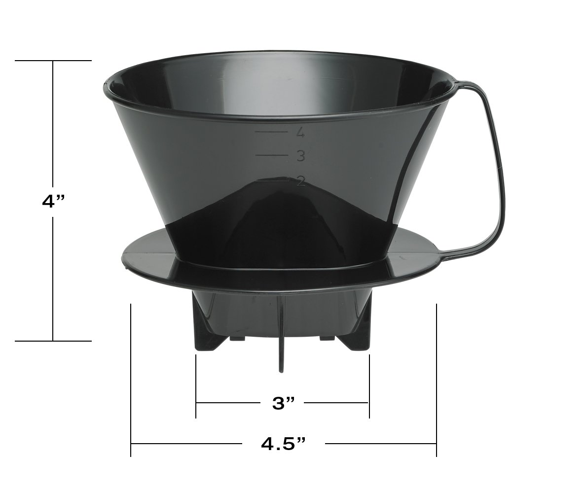 Fino Pour-Over Coffee Brewing Filter Cone, Number 4-Size, Black, Brews 8 to 12-Cups