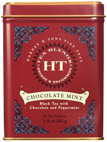 Harney and Sons Chocolate Mint, Flavored Black Tea - 20 Sachets per Tin