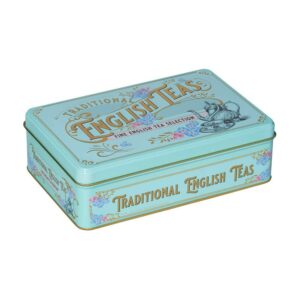new english teas vintage victorian tea gift tin with 72 assorted english teabags for tea lovers, forget me not - english breakfast tea, earl grey