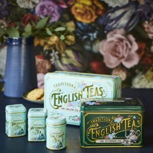 New English Teas Vintage Victorian Tea Gift Tin with 72 Assorted English Teabags for Tea Lovers, Forget Me Not - English Breakfast Tea, Earl Grey