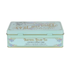 New English Teas Vintage Victorian Tea Gift Tin with 72 Assorted English Teabags for Tea Lovers, Forget Me Not - English Breakfast Tea, Earl Grey