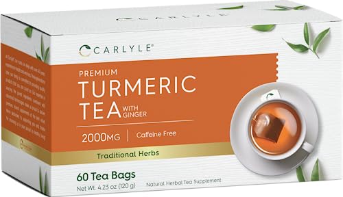 Turmeric Tea with Ginger | 60 Tea Bags | Caffeine Free | Non-GMO & Gluten Free Herbal Tea Supplement | by Carlyle