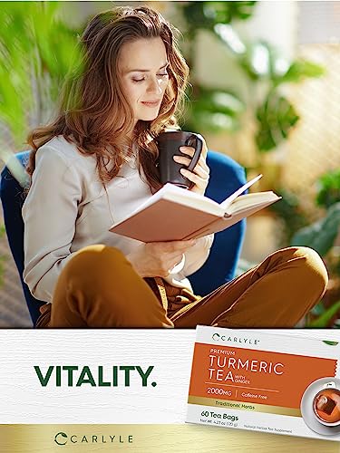 Turmeric Tea with Ginger | 60 Tea Bags | Caffeine Free | Non-GMO & Gluten Free Herbal Tea Supplement | by Carlyle