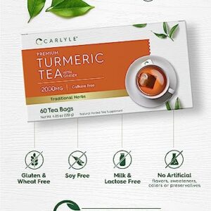 Turmeric Tea with Ginger | 60 Tea Bags | Caffeine Free | Non-GMO & Gluten Free Herbal Tea Supplement | by Carlyle