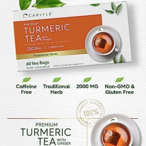 Turmeric Tea with Ginger | 60 Tea Bags | Caffeine Free | Non-GMO & Gluten Free Herbal Tea Supplement | by Carlyle