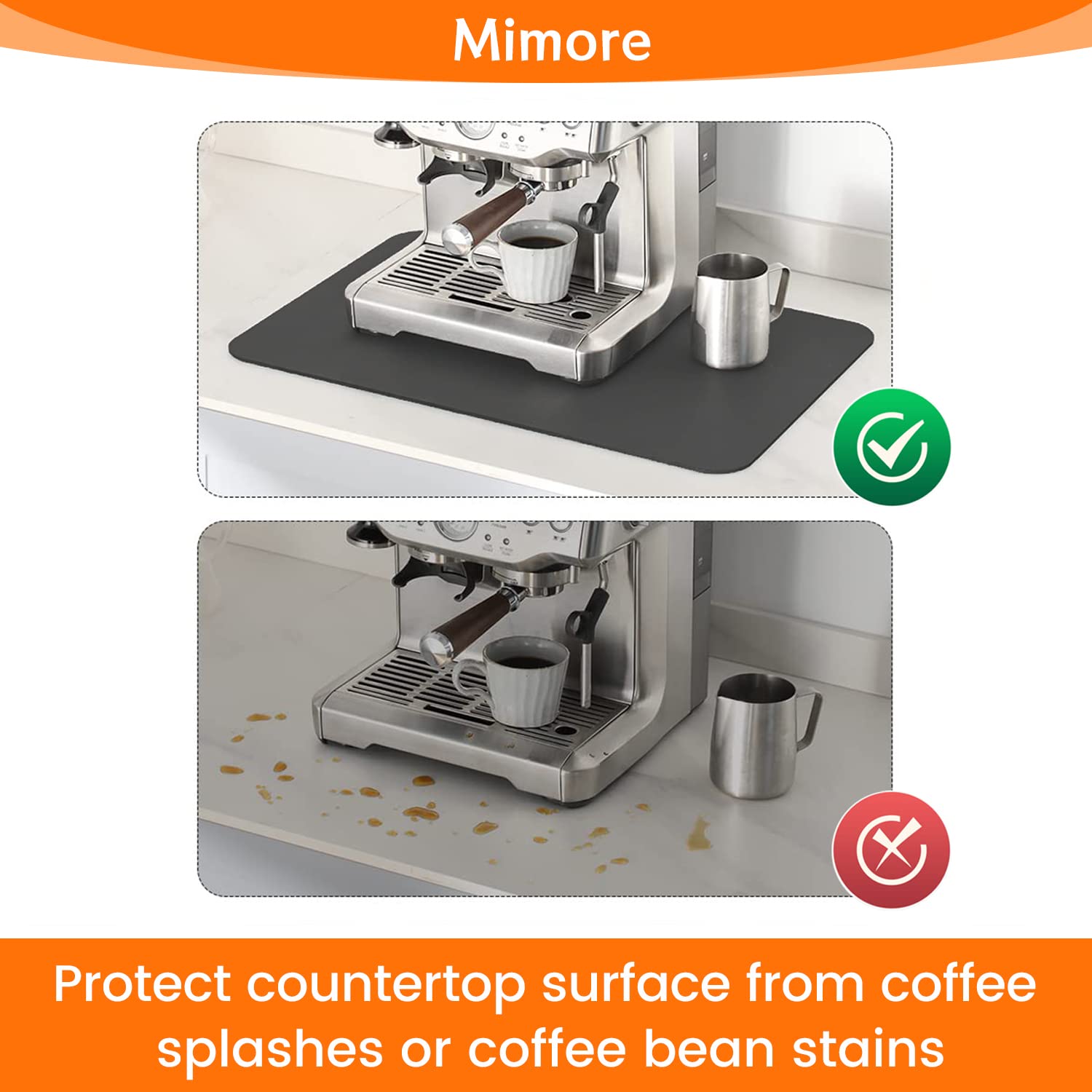 Mimore Coffee Mat - Coffee Bar Mat for Countertop 24x16 - Absorbent Hide Stain Anti-Slip Coffee Bar Accessories Under Espresso Machine Coffee Maker Mat (Dish Drying Mat)