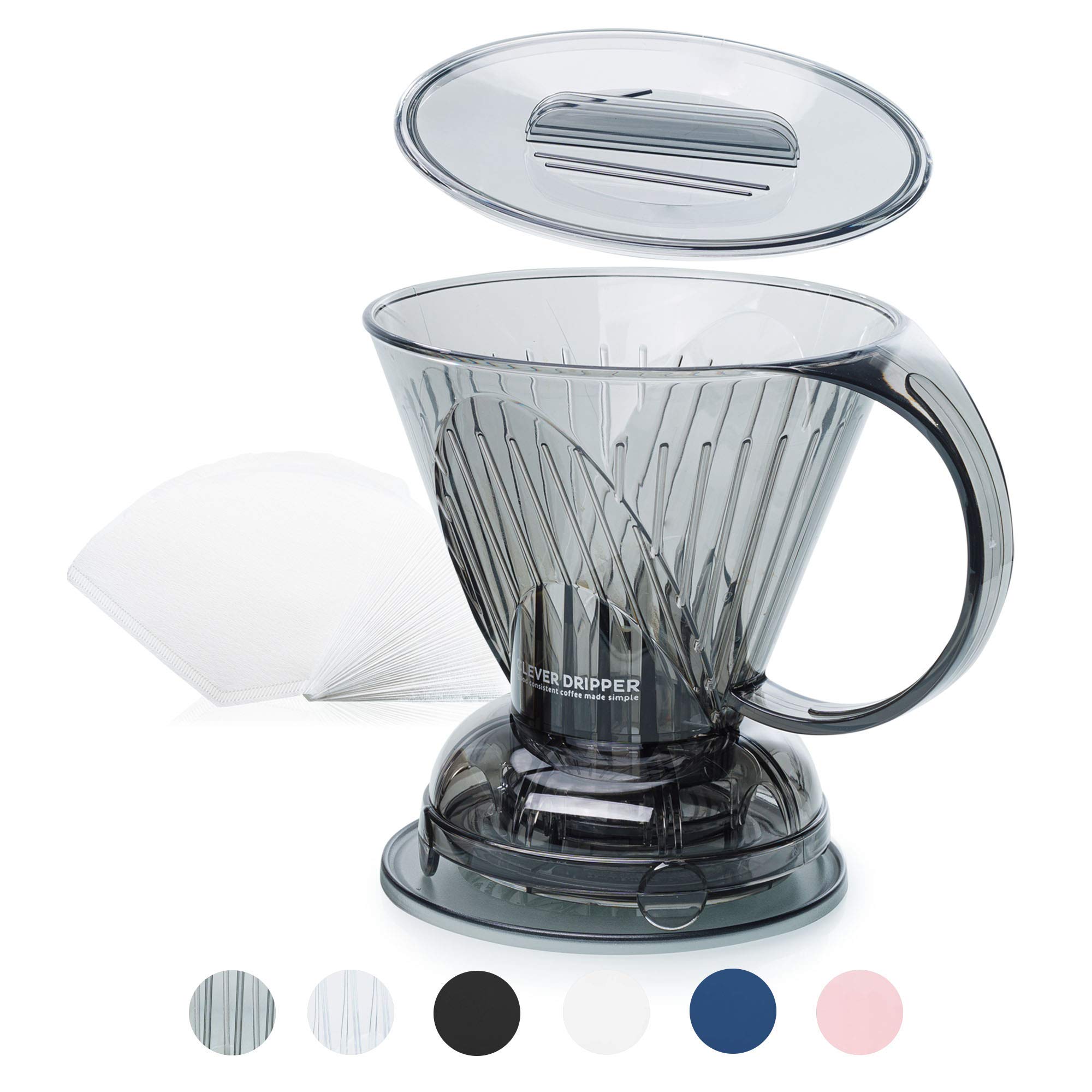 Clever Coffee Dripper and Filters, Large 18 oz (Cloud)| Barista's Choice| Safe BPA Free Plastic|Includes 100 Filters