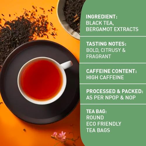 HANDPICK, Organic Earl Grey Black Tea Bags (100 Count) Pure, USDA Organic- Earl Grey Tea Bags |Pure Ingredients - Bergamot Extracts | Citrus Flavor, Brew Hot/Iced Tea with or without milk