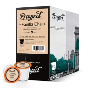 Prospect Tea Co. Caffeinated Vanilla Chai Tea Pods Compatible with K Cup Brewers Including 2.0, 40 Count