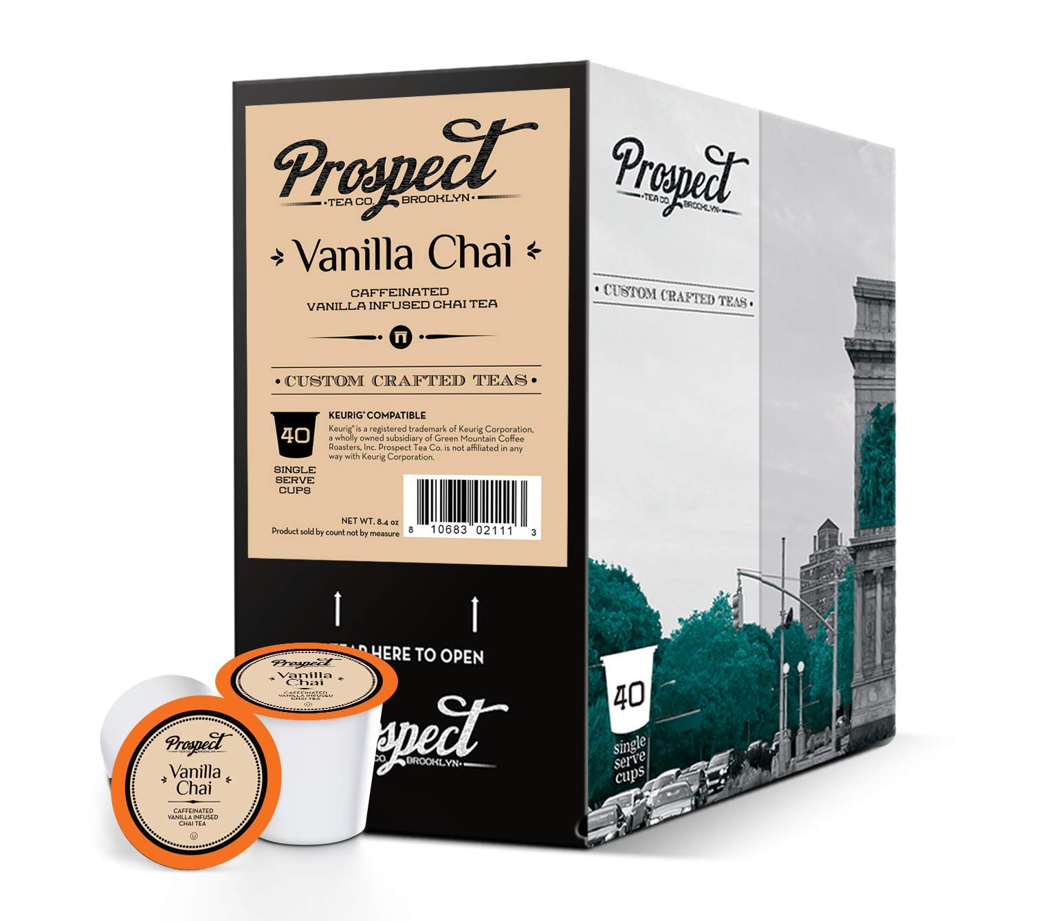 Prospect Tea Co. Caffeinated Vanilla Chai Tea Pods Compatible with K Cup Brewers Including 2.0, 40 Count