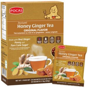 pocas honey ginger tea - instant tea powder packets with ginger honey crystals tea, non-gmo/gluten free/caffeine free, 20 count