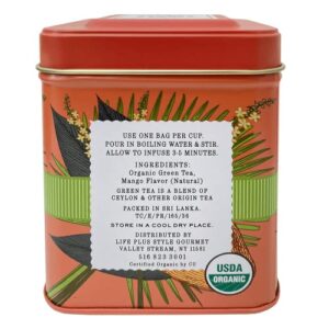 Secret Garden Organic Ceylon Mango Green Tea - 50 Packets - Natural Antioxidant Rich Herbal Leaf Teabags - USDA Certified 100% Organic and Non-GMO - Caffeinated