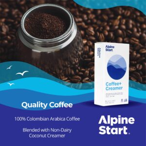 Alpine Start Premium Instant Coffee, Non-Dairy Coconut Creamer, 100% High Altitude Colombian Arabica Coffee, Non-GMO, Dairy Free, Soy Free, 5 Single Serve Packets, 0.74 oz (Pack of 1)