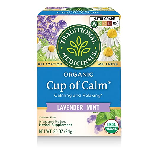 Traditional Medicinals Organic Cup of Calm Lavender Mint Herbal Tea, Calming & Relaxing, (Pack of 1) - 16 Tea Bags