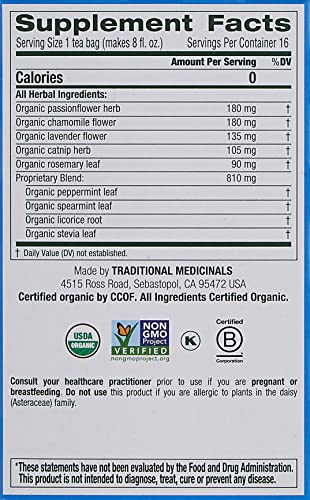 Traditional Medicinals Organic Cup of Calm Lavender Mint Herbal Tea, Calming & Relaxing, (Pack of 1) - 16 Tea Bags