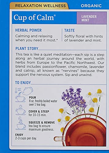 Traditional Medicinals Organic Cup of Calm Lavender Mint Herbal Tea, Calming & Relaxing, (Pack of 1) - 16 Tea Bags