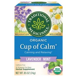 Traditional Medicinals Organic Cup of Calm Lavender Mint Herbal Tea, Calming & Relaxing, (Pack of 1) - 16 Tea Bags